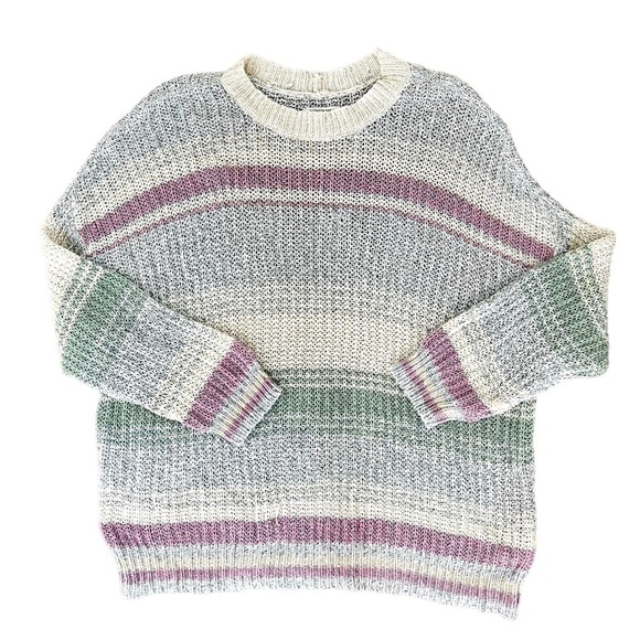 American Eagle Oversized Slouchy Knit Stripe Purple Blue Crewneck Sweater XL - Picture 1 of 14